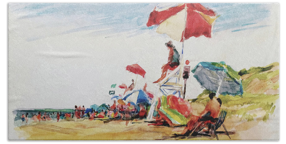Landscape Hand Towel featuring the painting Head of the Meadow Beach, Afternoon by Peter Salwen