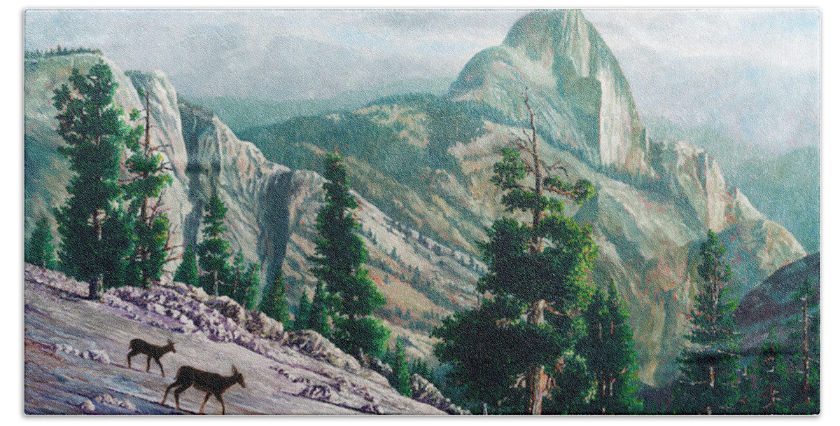 Yosemite Hand Towel featuring the painting Heading Down by Douglas Castleman