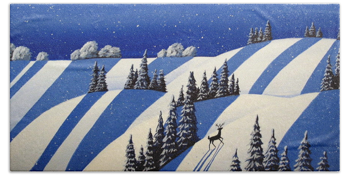 Art Bath Towel featuring the painting Heading North - modern winter landscape by Debbie Criswell