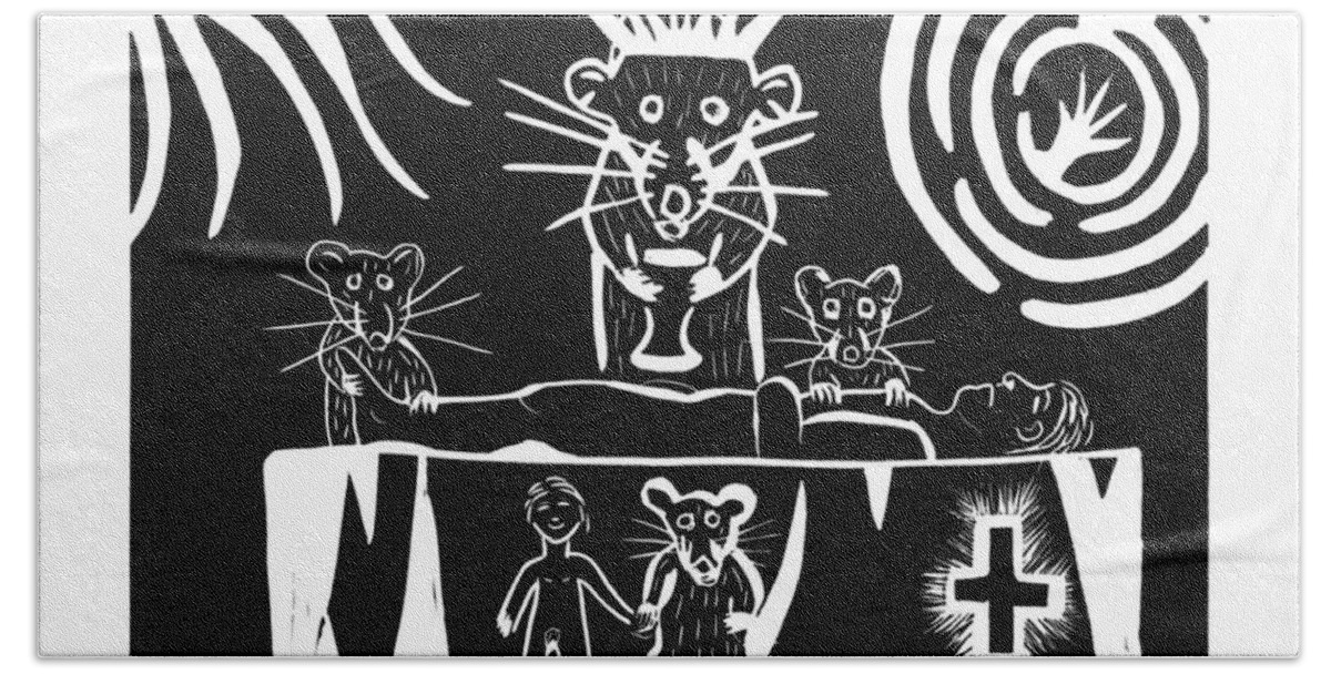Rat Hand Towel featuring the drawing Healers by Dawn Boswell Burke
