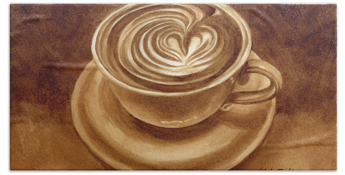 Coffee Art Hand Towel featuring the painting Heart Latte by Hailey E Herrera