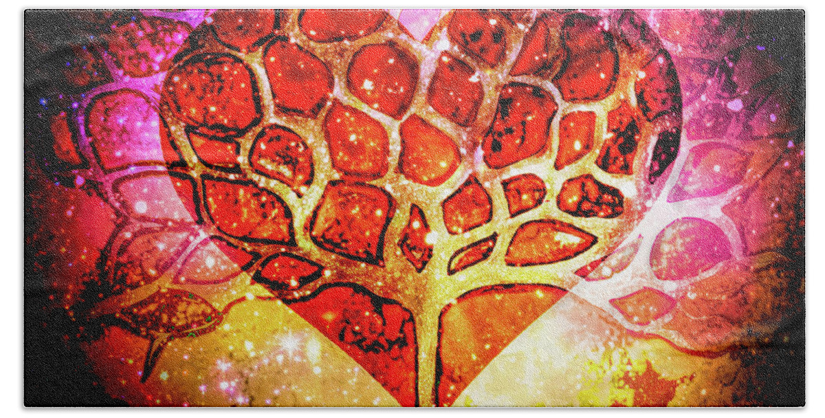 Heart Of Gold Bath Towel featuring the mixed media Heart of Gold by Lilia S