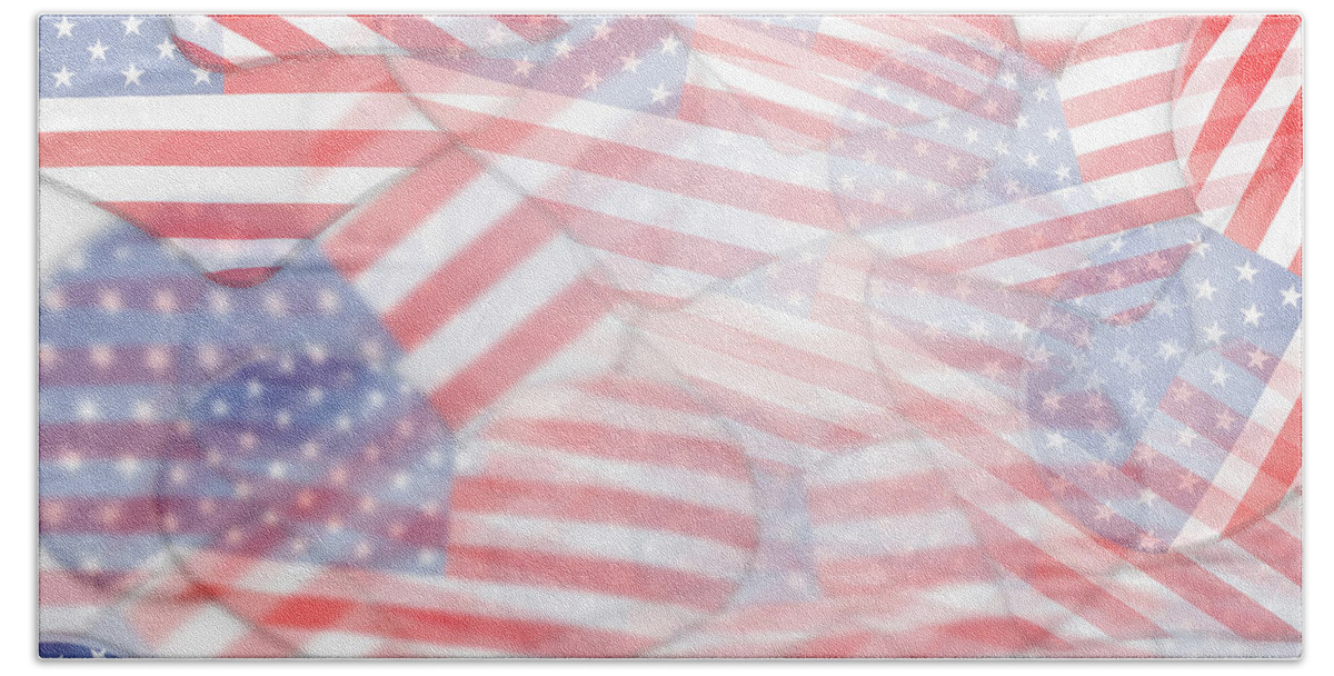 Independence Day Bath Towel featuring the digital art Heart shape USA flags by Les Cunliffe