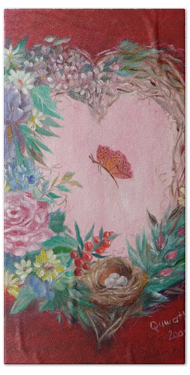 Heart Bath Towel featuring the painting Heart Wreath by Quwatha Valentine