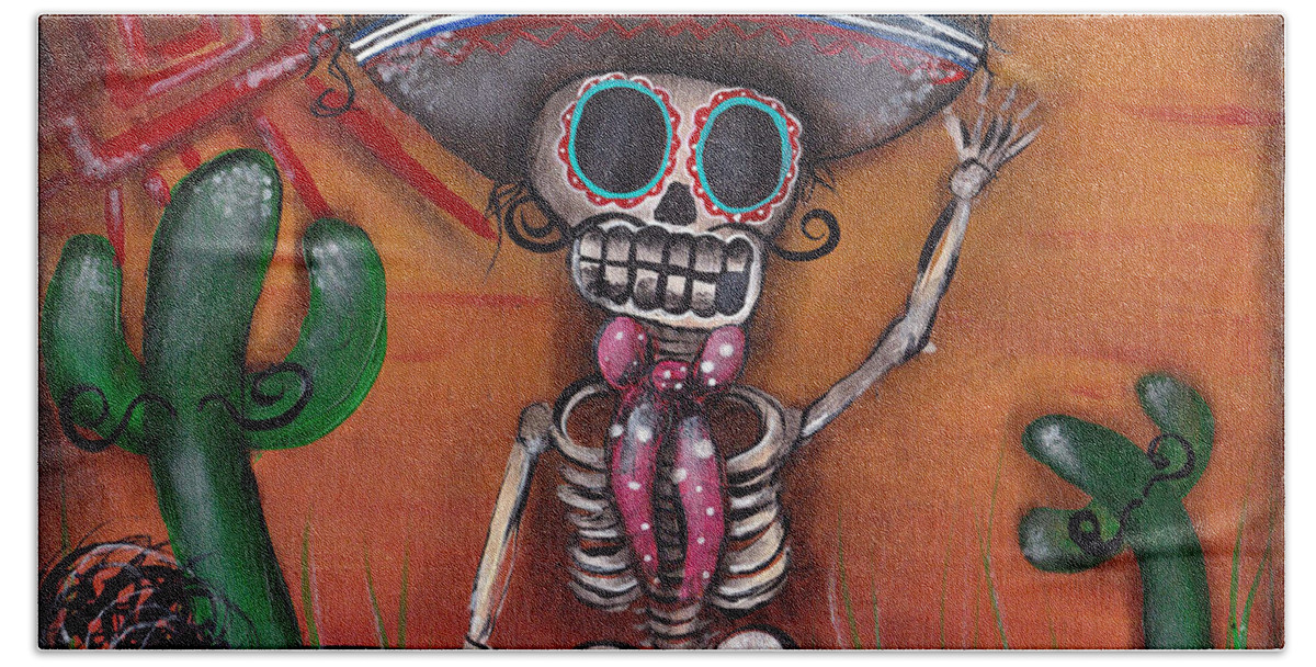 Day Of The Dead Bath Towel featuring the painting Heat Wave by Abril Andrade