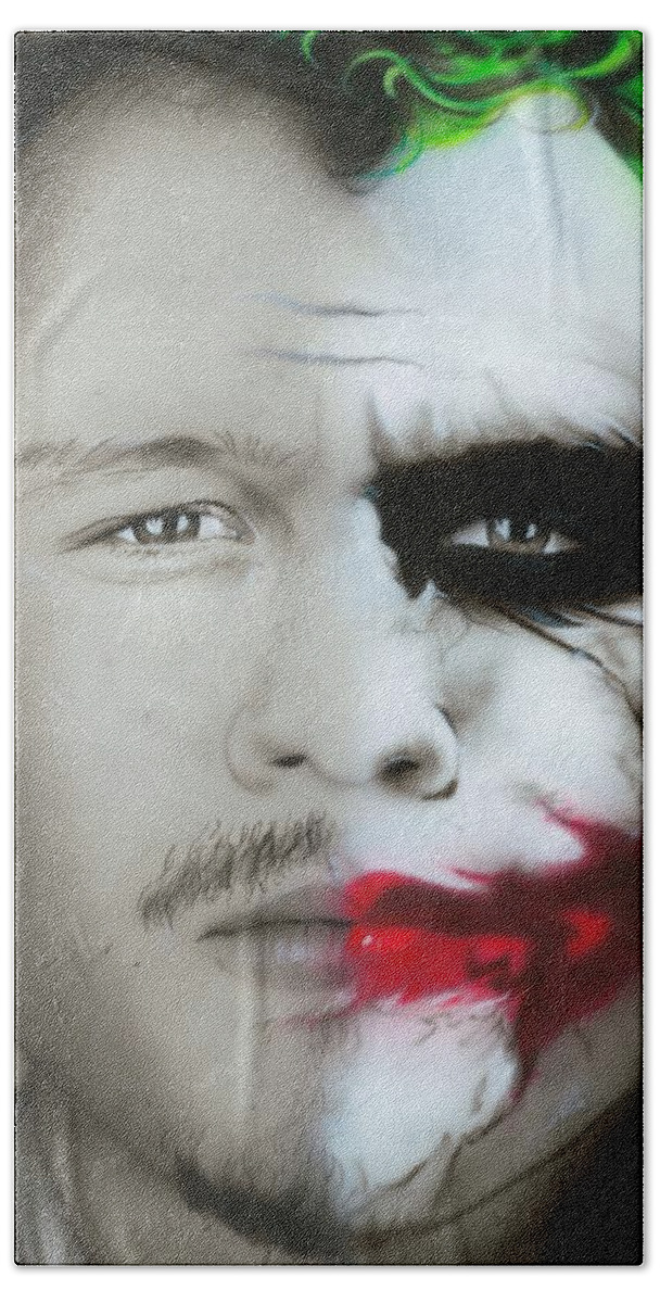 Heath Hand Towel featuring the painting Heath Ledger / Joker by Christian Chapman Art