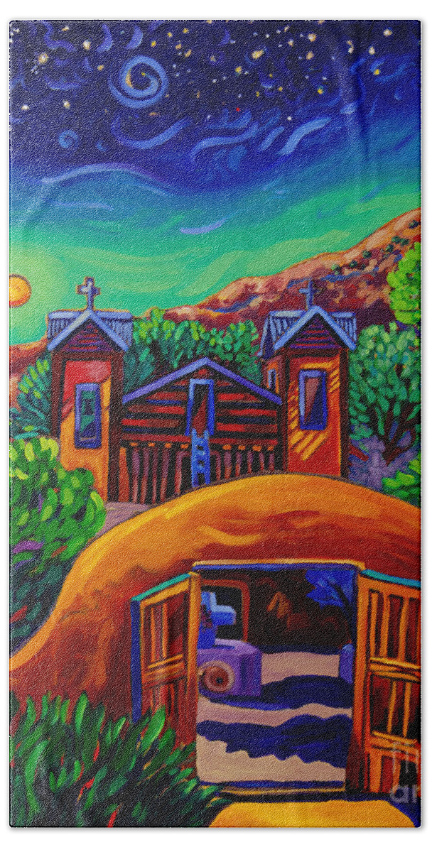 Chimayo Bath Towel featuring the painting Heavenly Chimayo by Cathy Carey