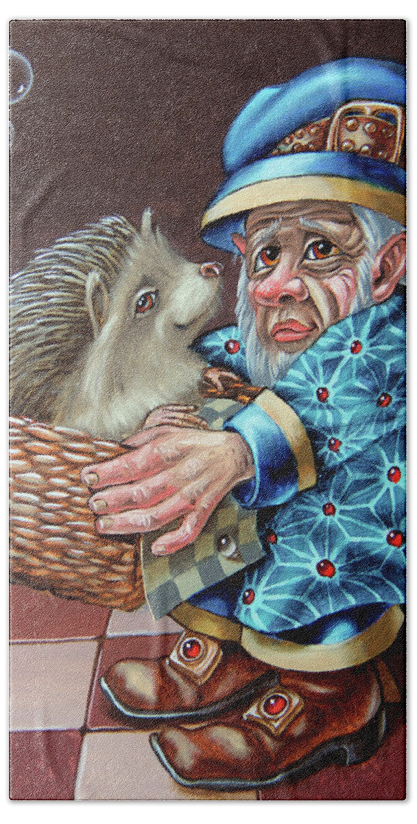 Painting Bath Towel featuring the painting Hedgehog by Victor Molev