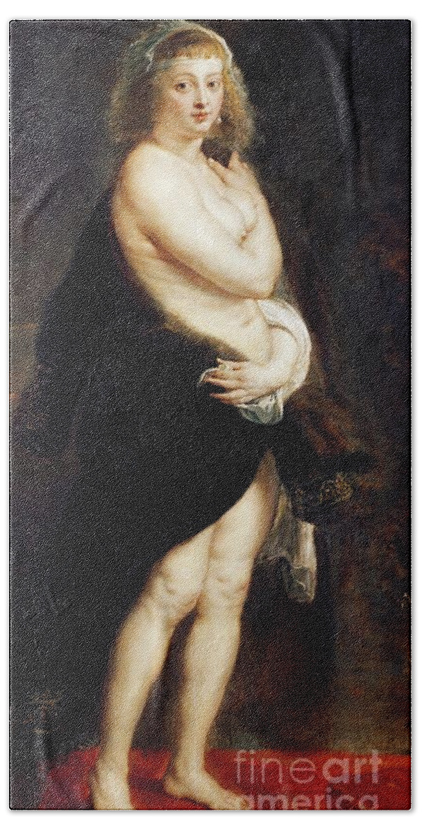 Helena Bath Towel featuring the painting Helena Fourment in a Fur Wrap by Rubens