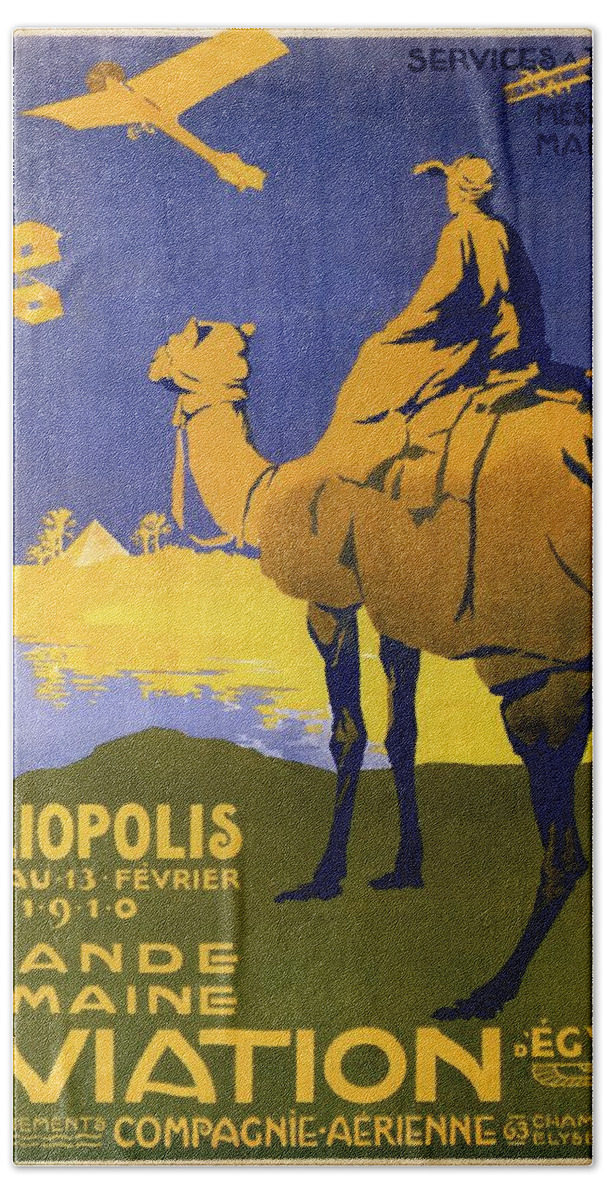 Heliopolis Hand Towel featuring the mixed media Heliopolis, Egypt - Grande Semaine D'Aviation - Retro travel Poster - Vintage Poster by Studio Grafiikka