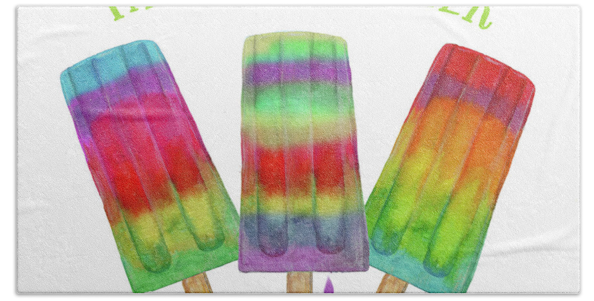 Popsicle Hand Towel featuring the painting Hello Summer by Jean Plout