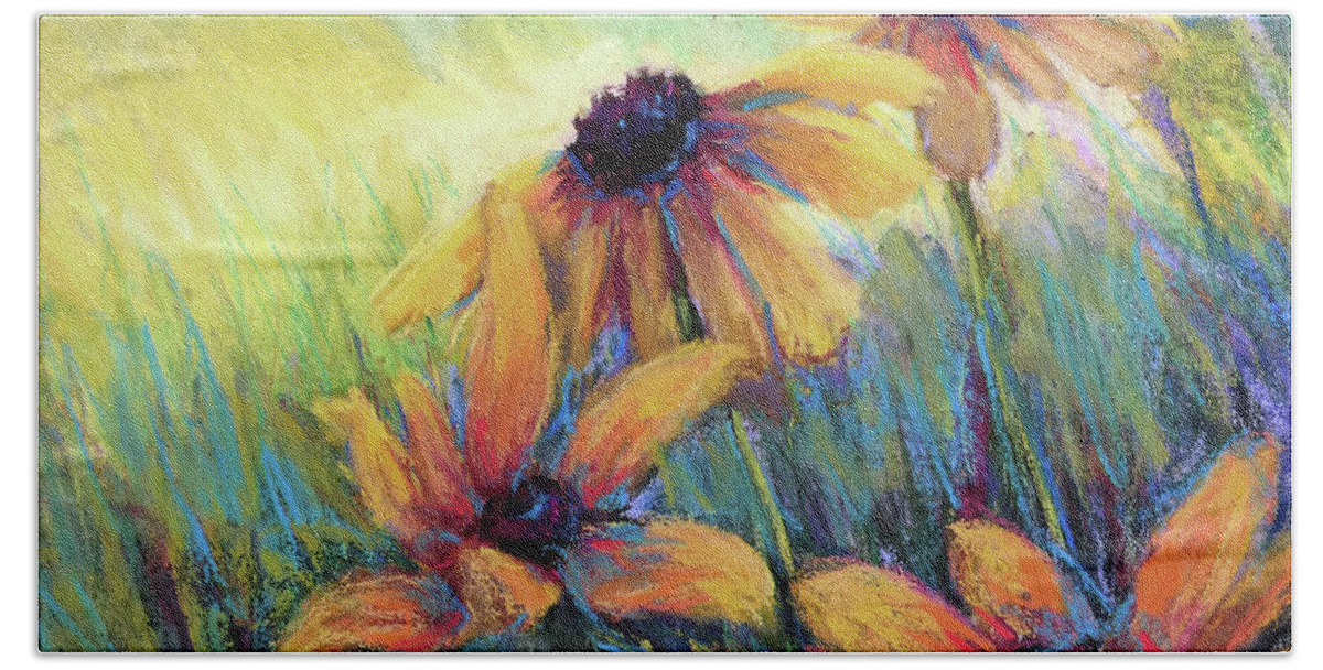 Black Eyed Susans Bath Towel featuring the painting Hello Sunshie by Susan Jenkins