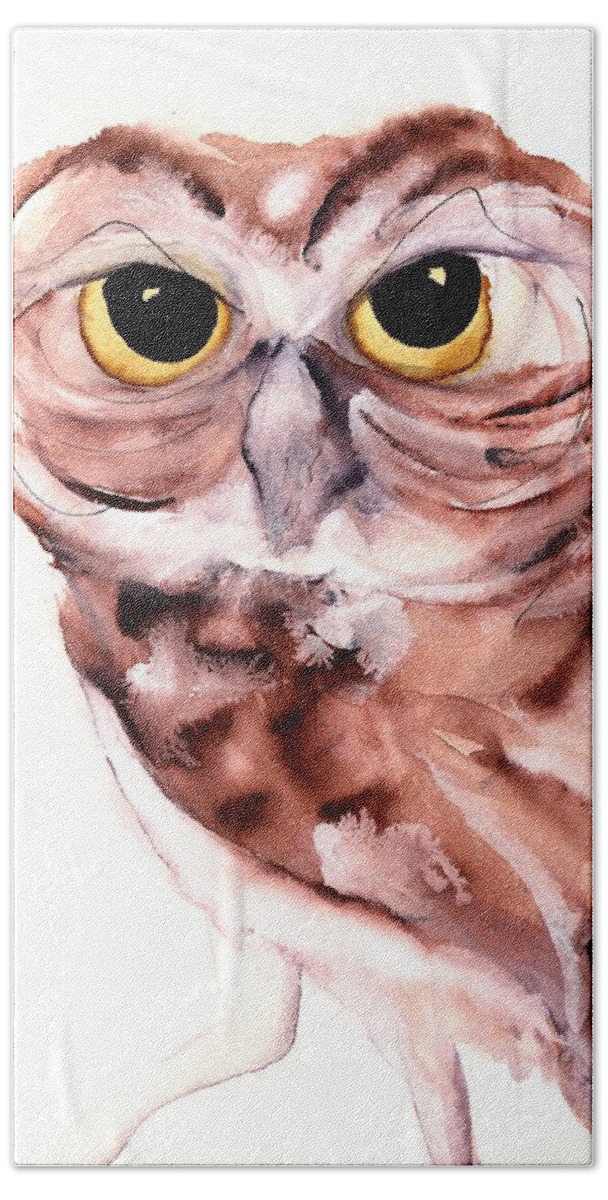 Owl Bath Towel featuring the painting Hello There by Dawn Derman