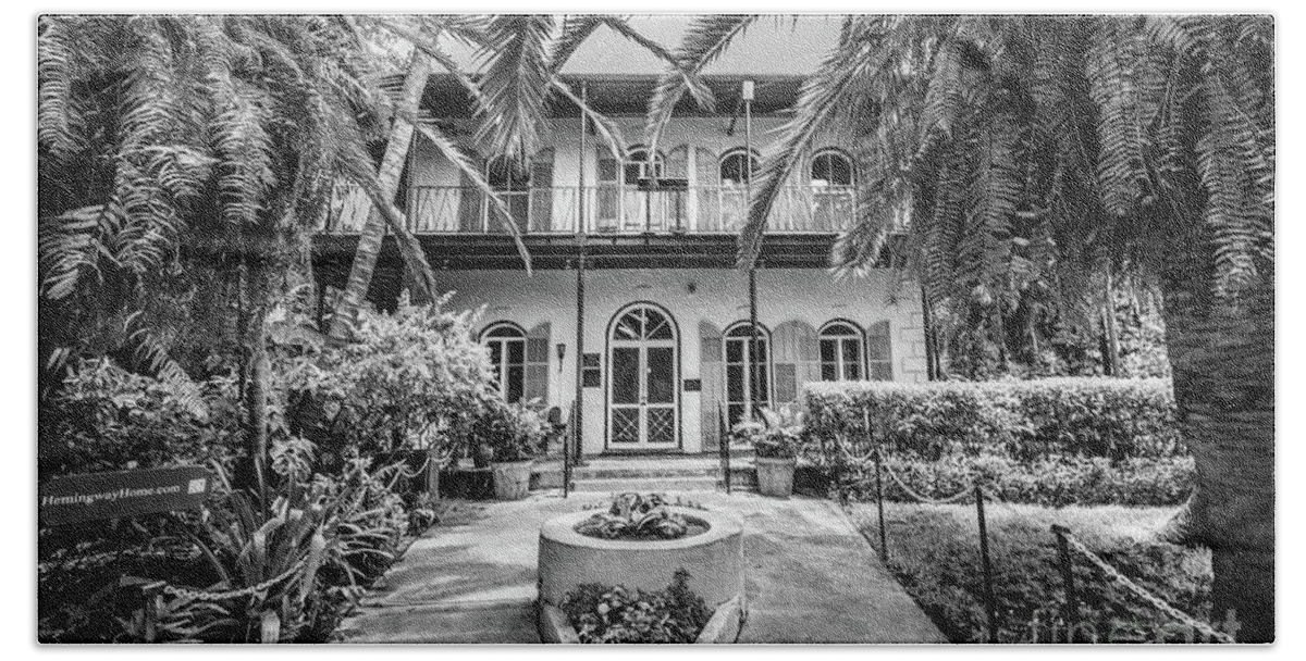 Black And White Hand Towel featuring the photograph Hemingway House Entrance, Key West, Blk Wht by Liesl Walsh