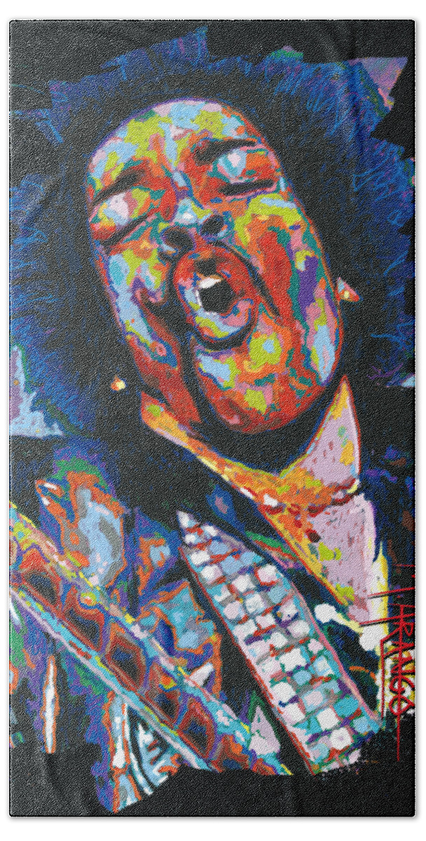 Jimi Hendrix Bath Towel featuring the painting Hendrix by Maria Arango