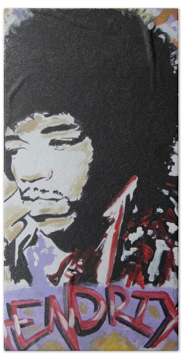 Jimi Hendrix Hand Towel featuring the painting Hendrix Thoughts by Antonio Moore