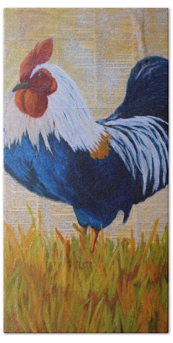 Rooster Hand Towel featuring the painting Henhouse Boss by Nancy Jolley