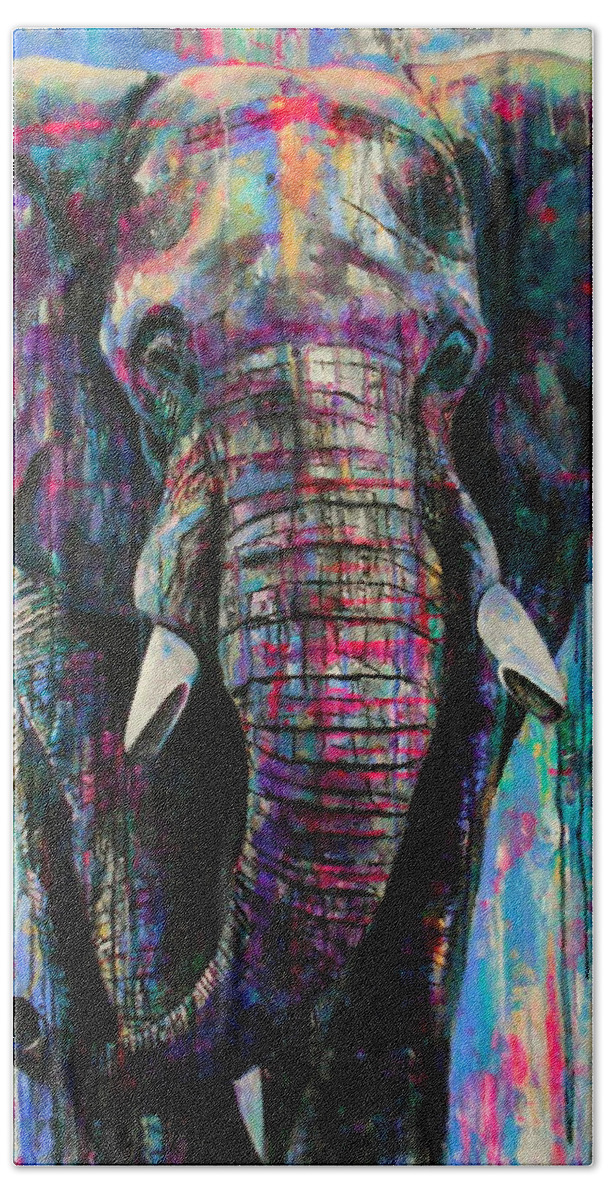 Elephant Hand Towel featuring the painting Herculean by Angie Wright