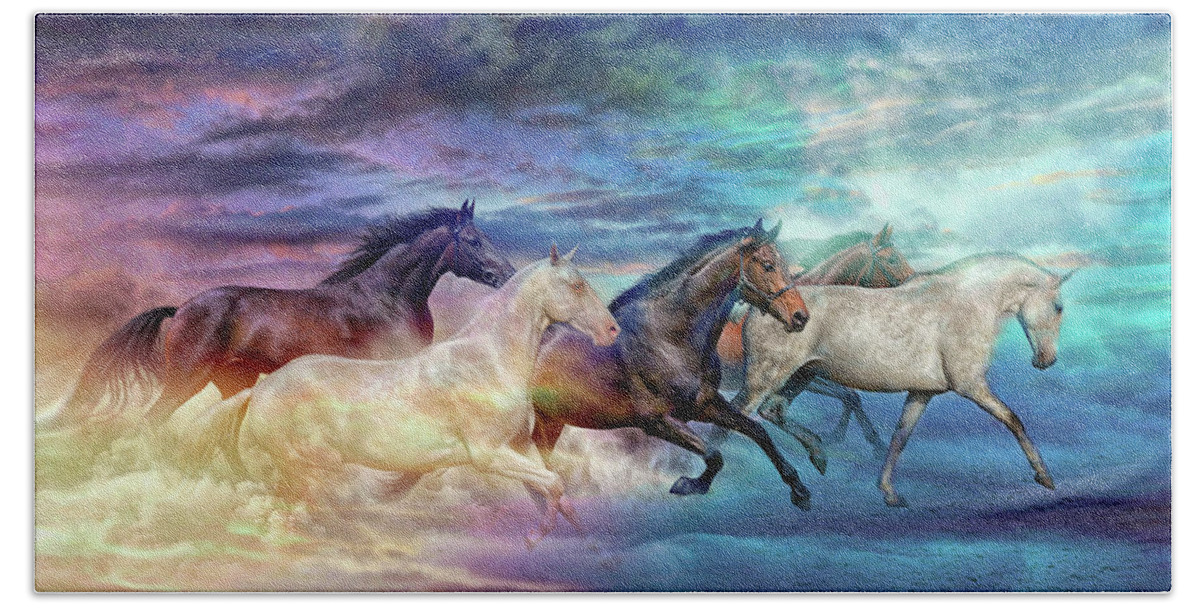 Horses Bath Towel featuring the digital art Herd of horses in pastel by Lilia D