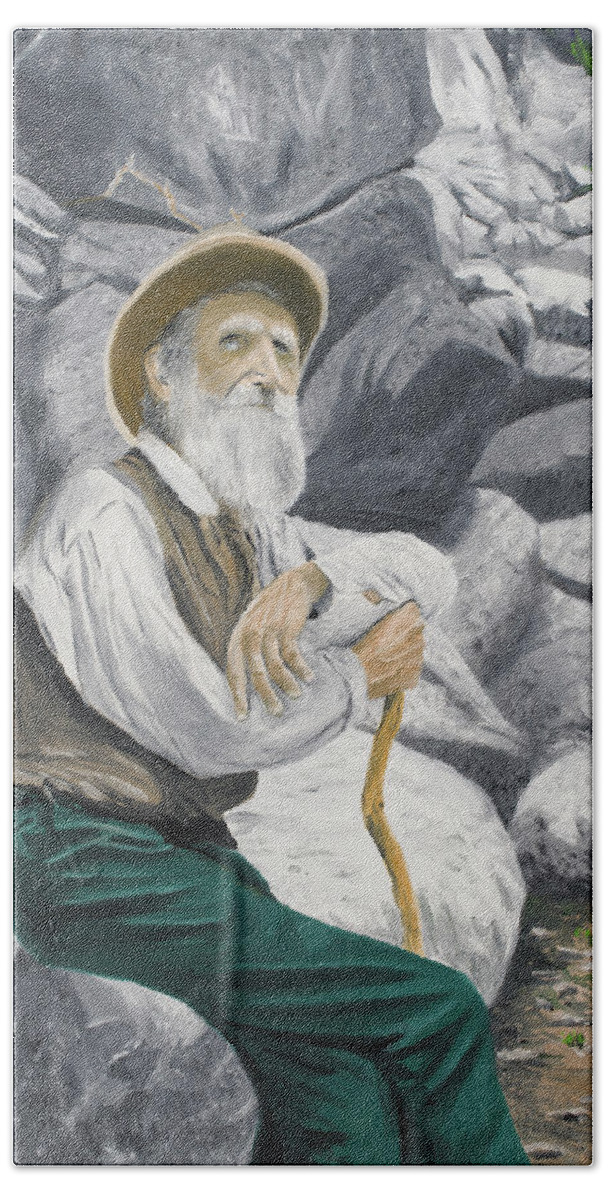 John Muir Bath Towel featuring the painting Hero of the Land by Kevin Daly