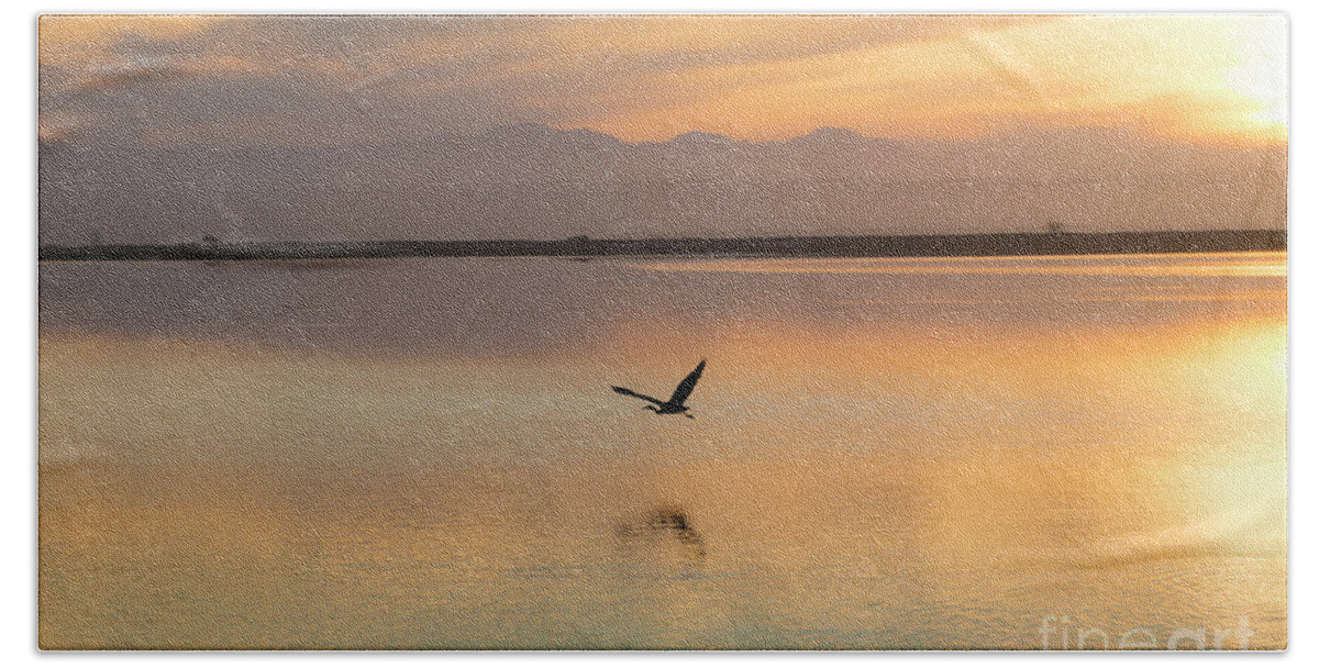 Heron Bath Sheet featuring the photograph Heron at sunset by Sheila Smart Fine Art Photography