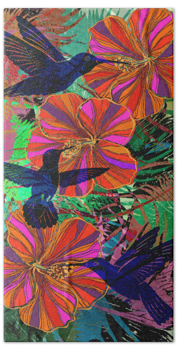  Bath Towel featuring the digital art Hibiscus and Hummers by Sandra Selle Rodriguez