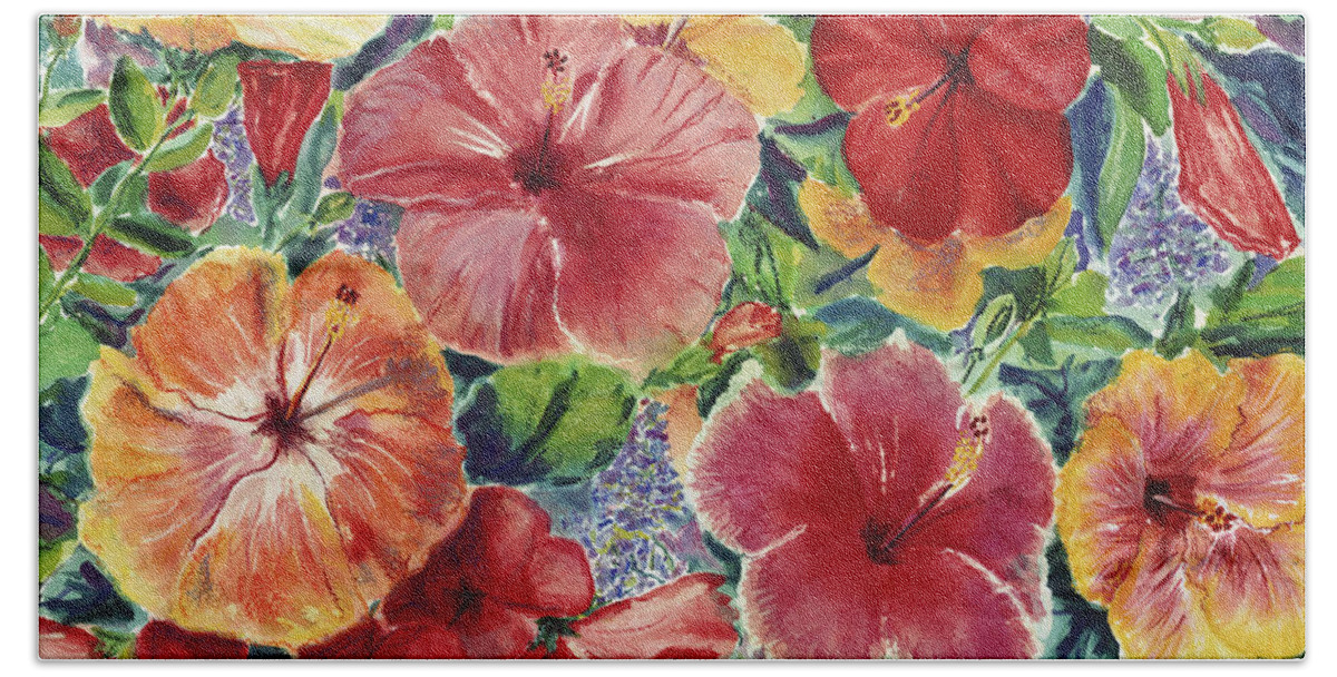 Art Hand Towel featuring the painting Hibiscus Impressions by Patti Bruce - Printscapes