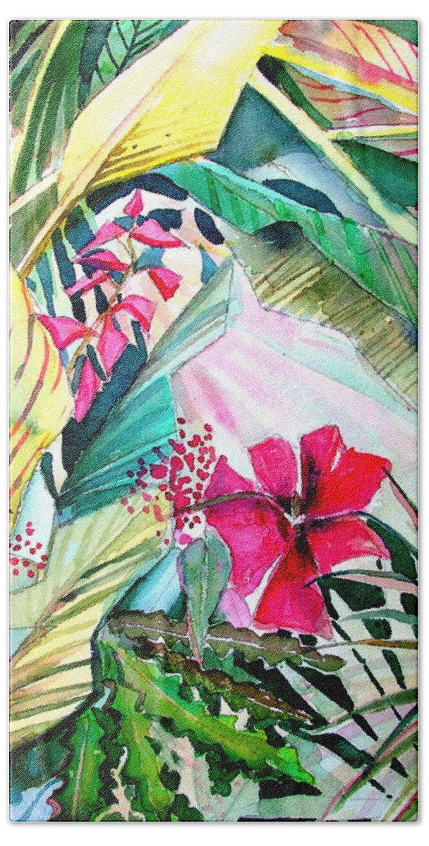 Tropical Bath Towel featuring the painting Hidden Beauty by Mindy Newman