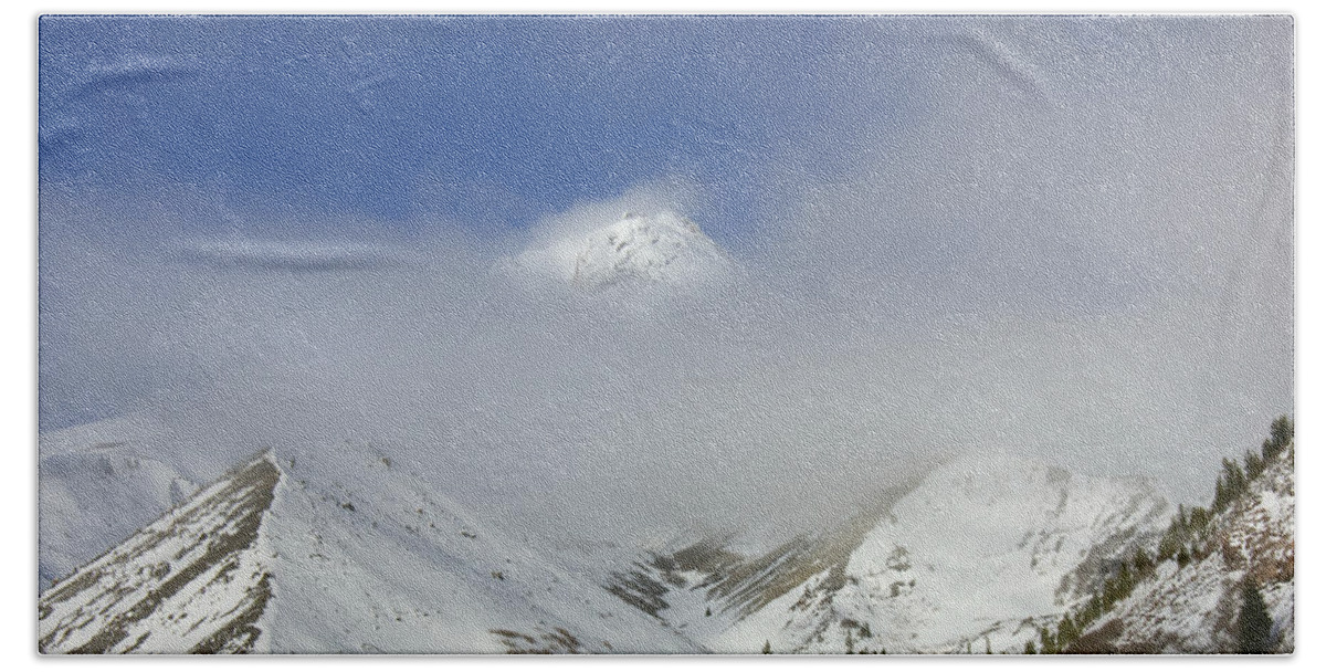 Mt. Hood Hand Towel featuring the photograph Hidden in Fog by Michael Dawson
