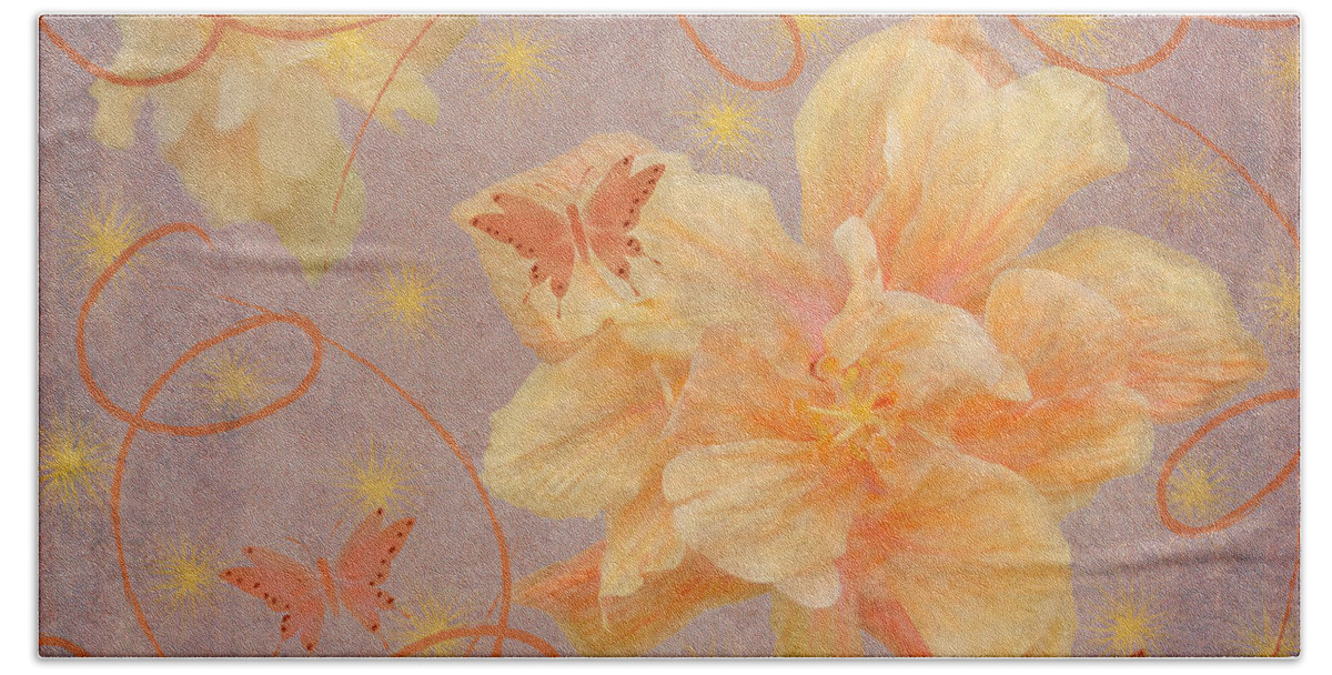 Flower Bath Towel featuring the mixed media High Flying Hibiscus by Rosalie Scanlon