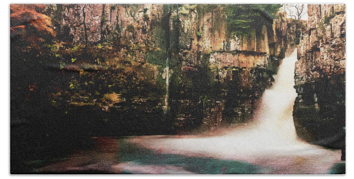 Tees Hand Towel featuring the photograph High Force with a Watercolour effect. by John Paul Cullen