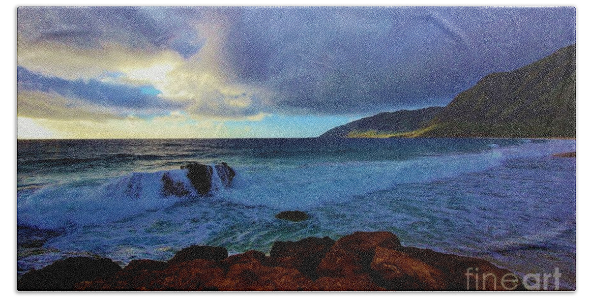 Hawaii Hand Towel featuring the photograph High Tide at Pray for Sex Beach by Craig Wood
