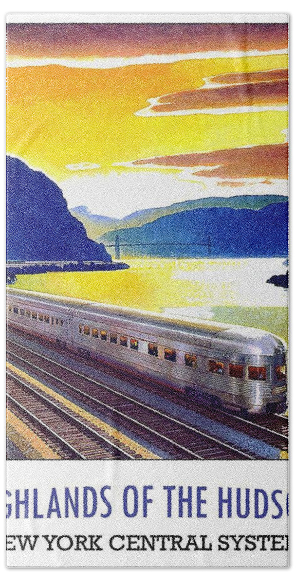 Hudson Hand Towel featuring the mixed media Highlands of the Hudson - New York Central System - Retro travel Poster - Vintage Poster by Studio Grafiikka