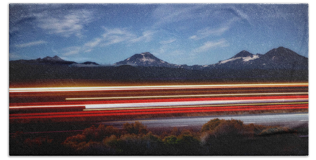 Night Hand Towel featuring the photograph Highway 20 by Cat Connor