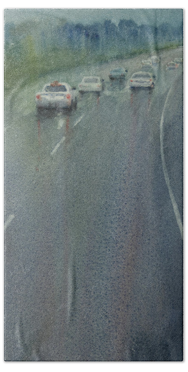 Nature Bath Towel featuring the painting Highway on the rain02 by Helal Uddin