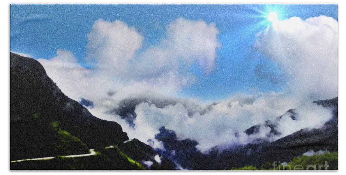 Highway Hand Towel featuring the photograph Highway Through The Andes - Painting by Al Bourassa