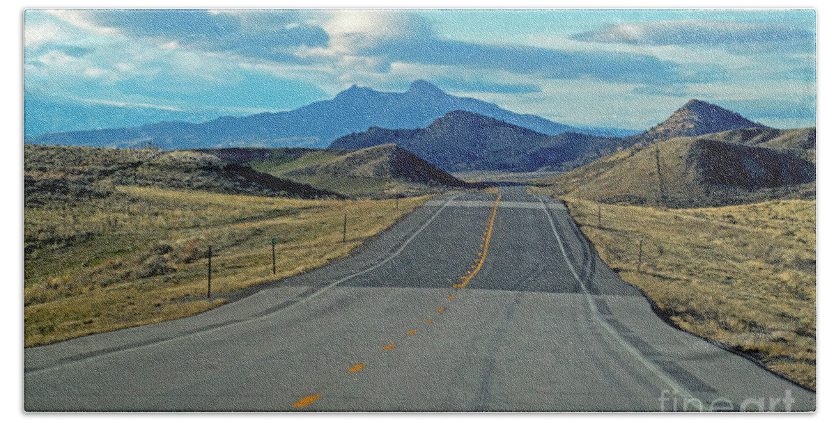 Heart Mountain Bath Towel featuring the photograph Highway To Heart Mountain-Signed-#3468 by J L Woody Wooden