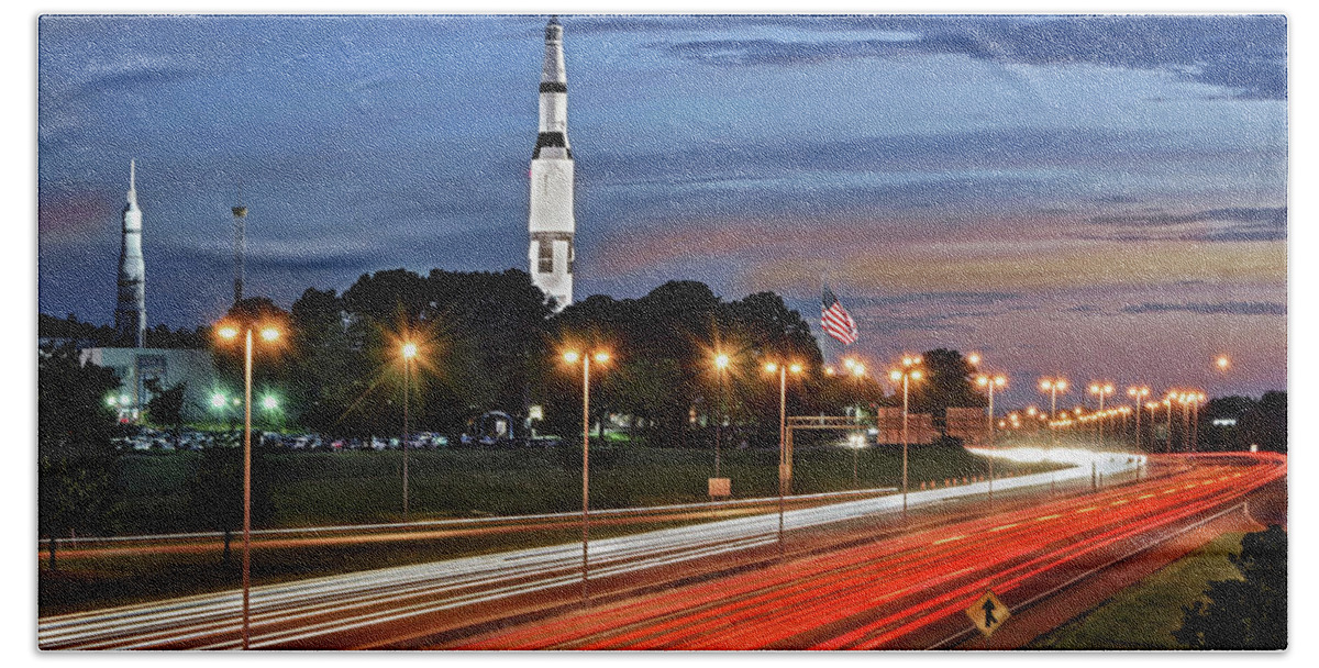 Nasa Bath Towel featuring the photograph From Huntsville to the Heavens by Jeannee Gannuch