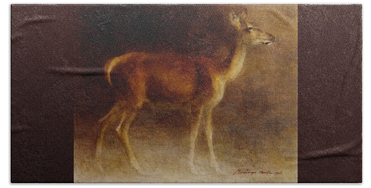 Hind Bath Towel featuring the painting Hind by Attila Meszlenyi