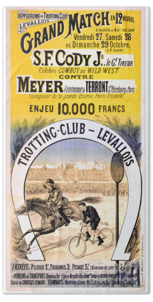 Hippodrome Du Trotting Club Levallois Hand Towel featuring the drawing Hippodrome du Trotting Club Levallois by Vintage Treasure
