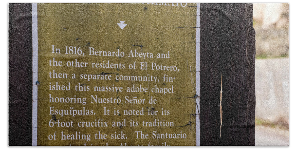 New Mexico Bath Towel featuring the photograph Historic Marker for the Santuario by Tom Cochran