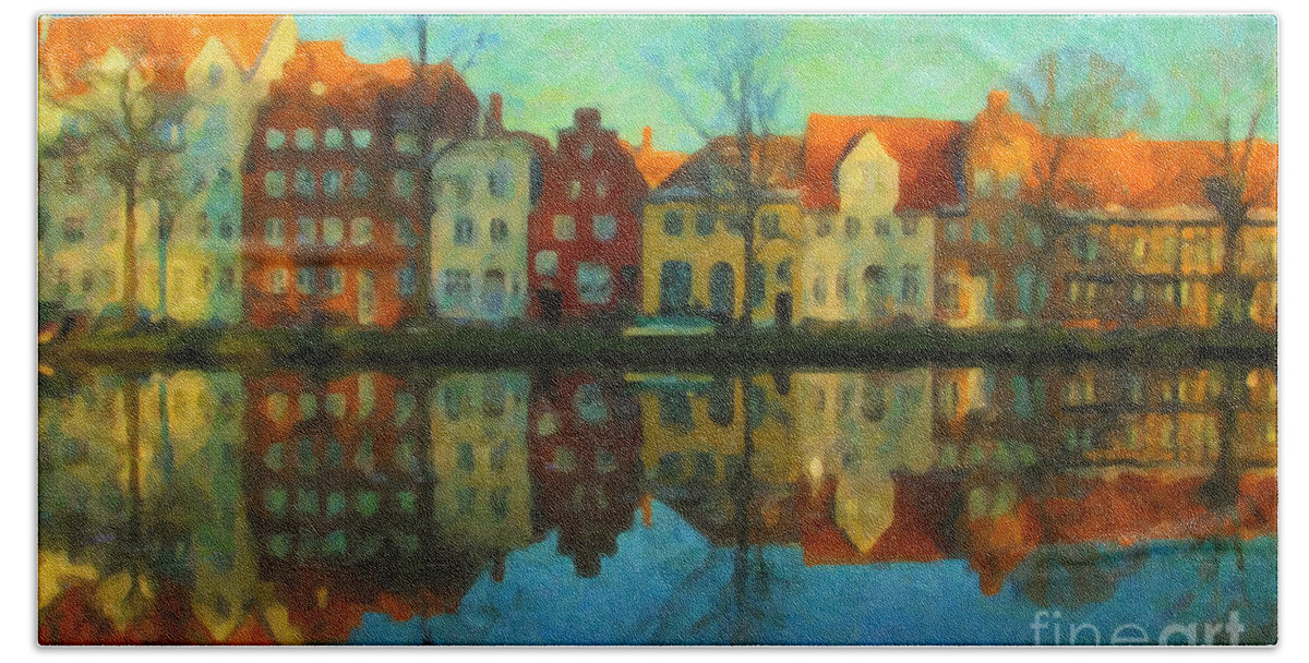 Lubeck Bath Towel featuring the painting Historic Old Town Lubeck by Chris Armytage