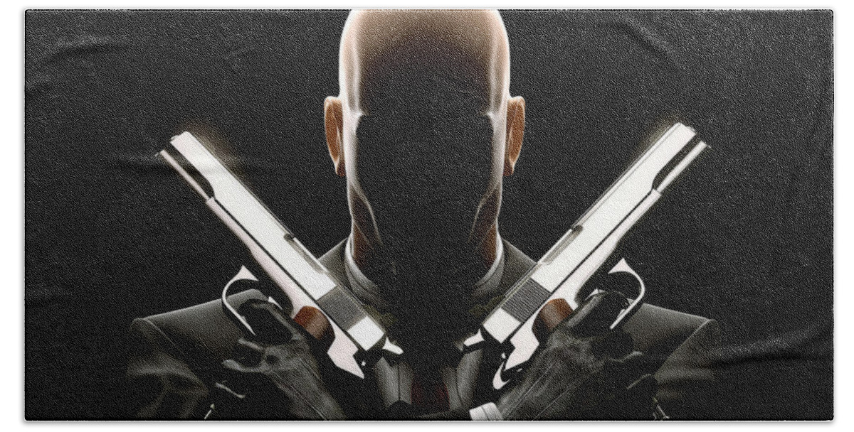 Hitman Hand Towel featuring the digital art Hitman by Super Lovely