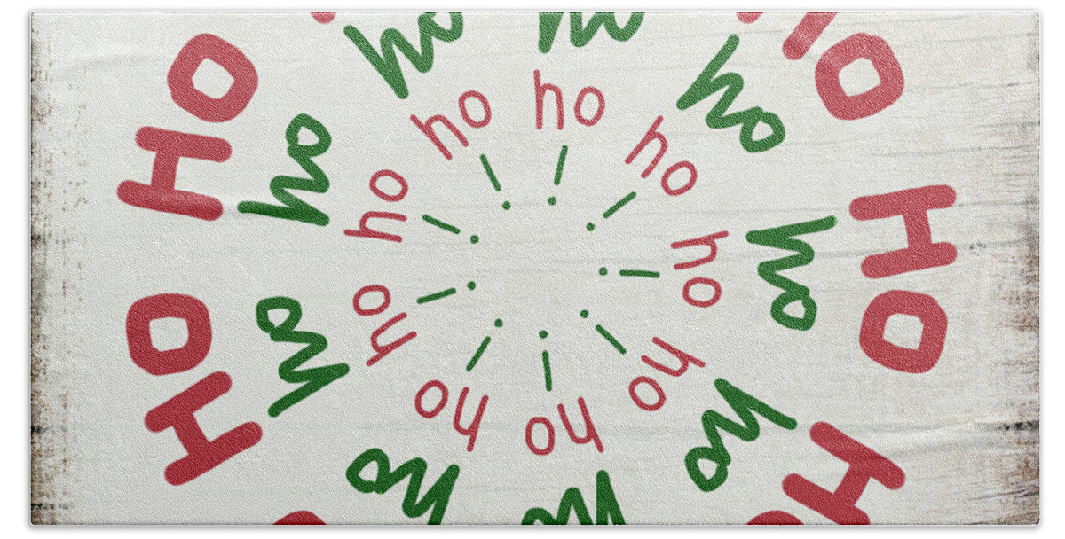 Christmas Bath Towel featuring the mixed media Ho Ho Ho Wreath- Art by Linda Woods by Linda Woods