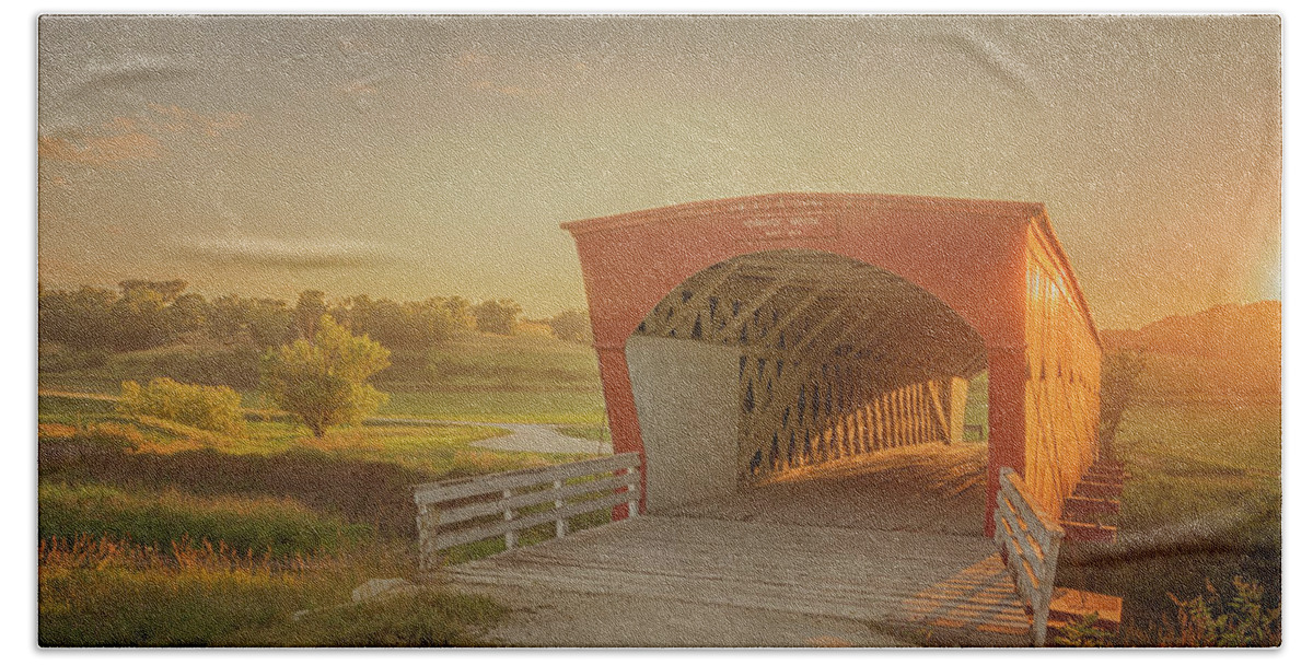 Hogback Bridge Hand Towel featuring the photograph Hogback Covered Bridge by Susan Rissi Tregoning