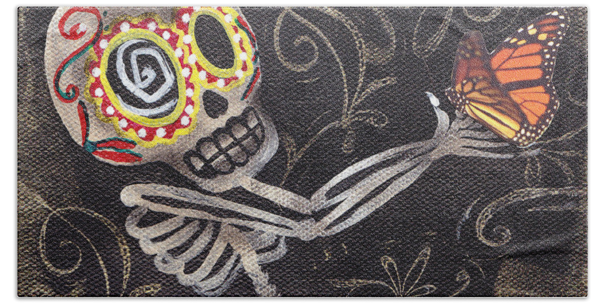 Day Of The Dead Hand Towel featuring the painting Holding Life by Abril Andrade