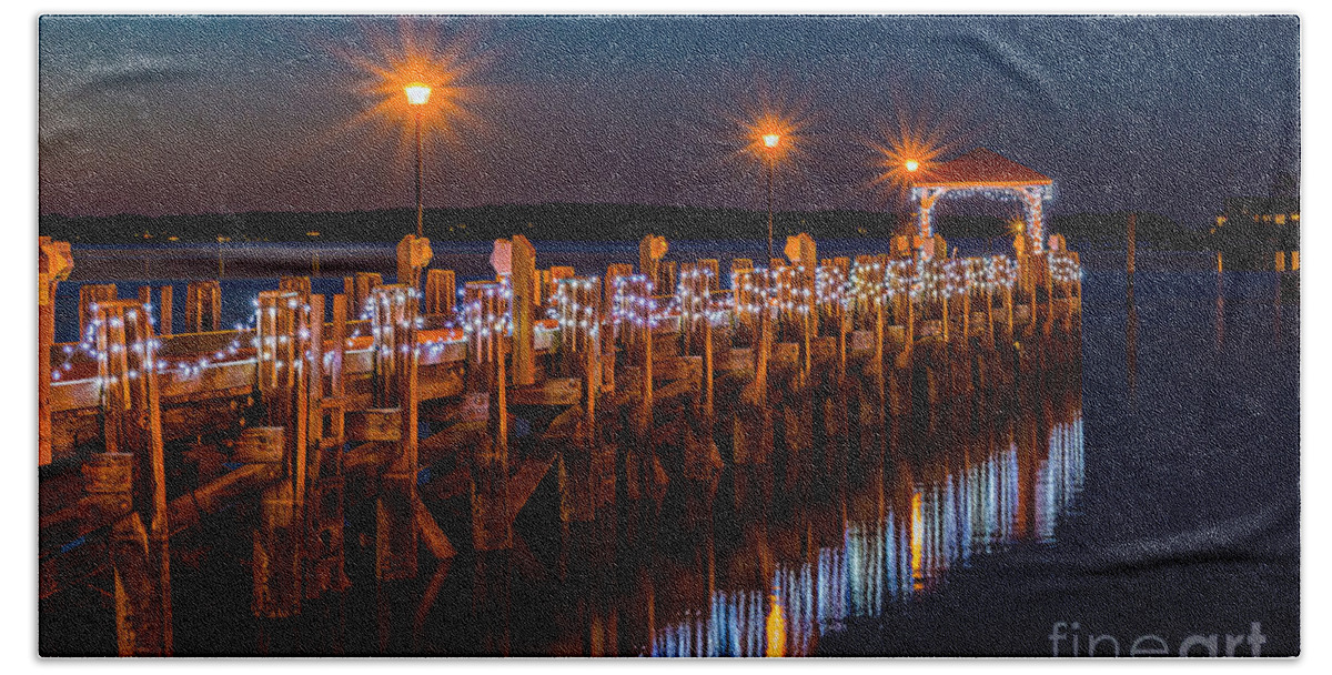 Northport Bath Towel featuring the photograph Holiday on the Docks by Alissa Beth Photography