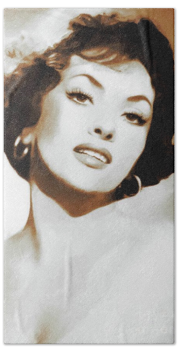 Gina Bath Towel featuring the painting Hollywood Legends, Gina Lollobrigida by Esoterica Art Agency