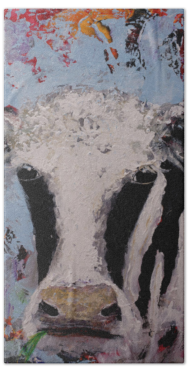 Cow Art Bath Towel featuring the painting Holstein Cow Painting Farm House Wall Art Cow Art by Gray Artus