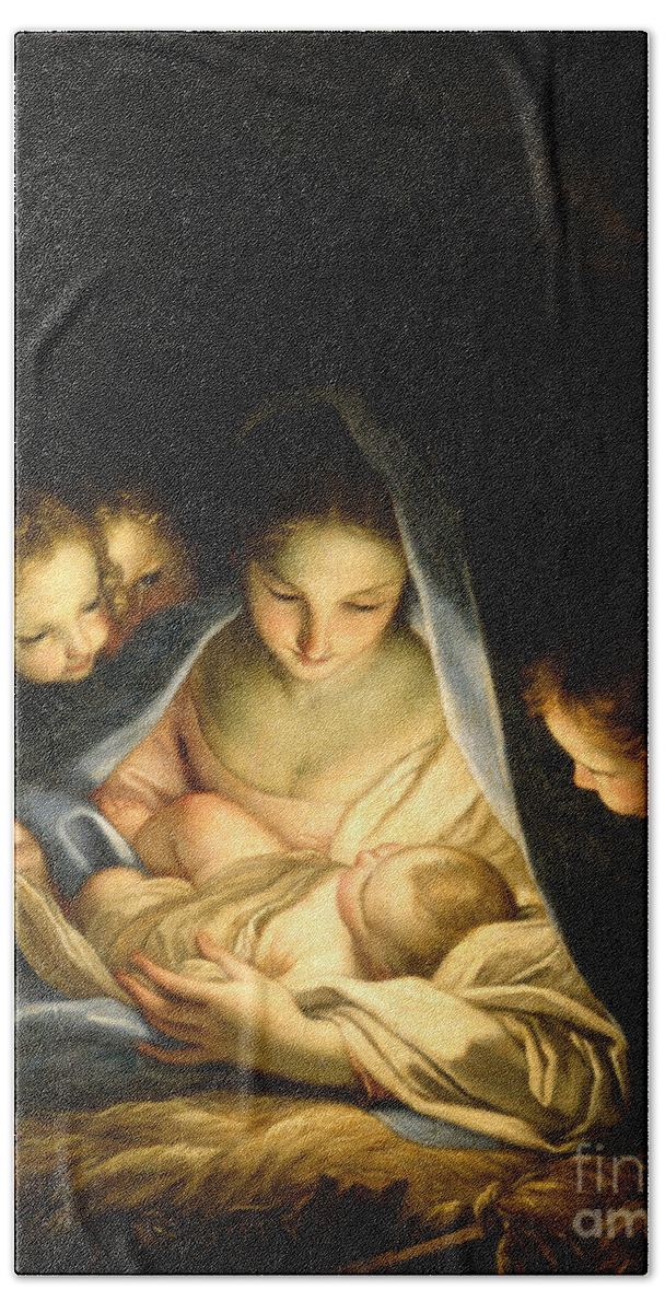 Virgin And Child Hand Towel featuring the painting Holy Night by Carlo Maratta